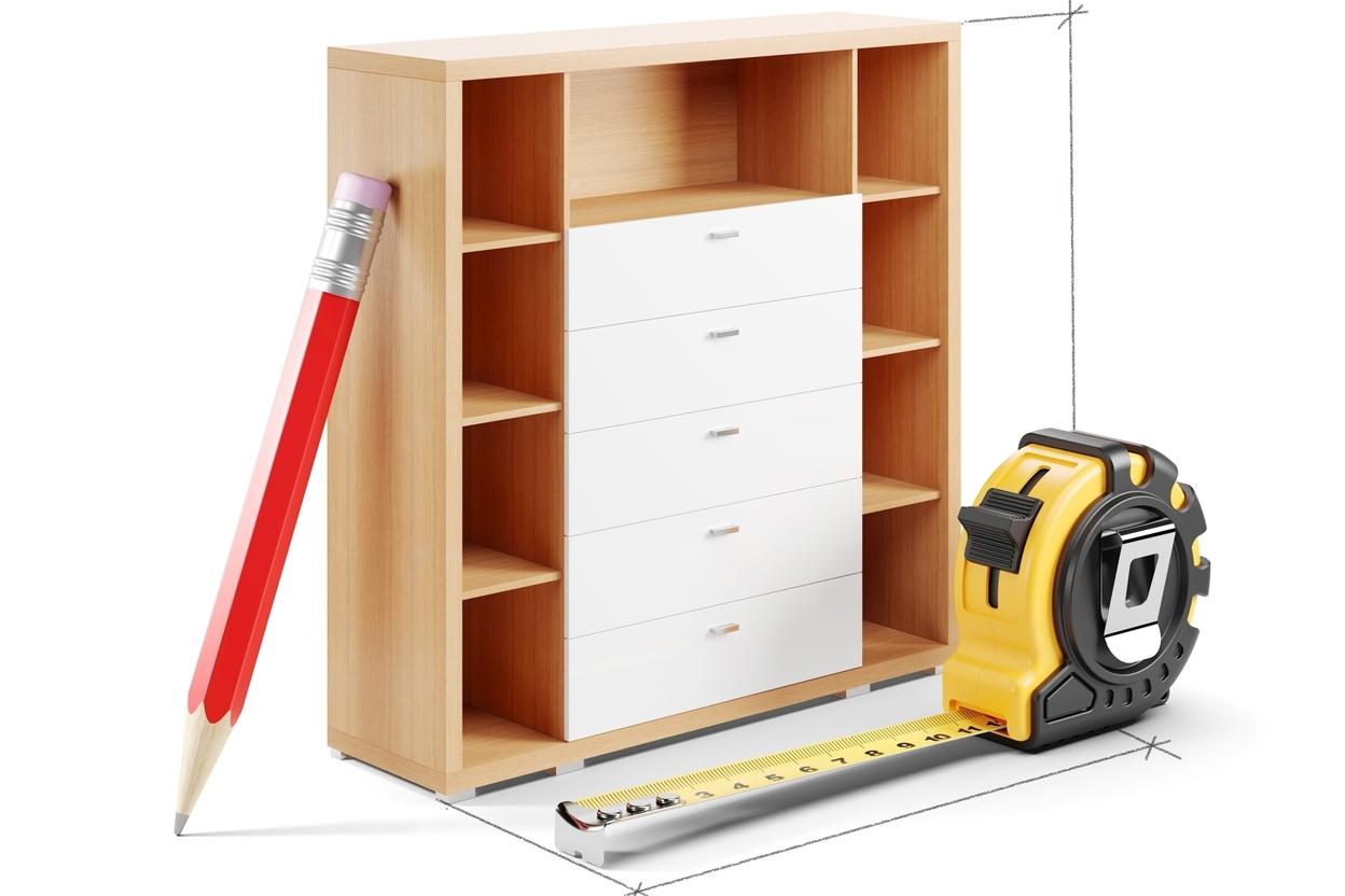 Hintergrund Freiplanung - Schrank, Maßband und Bleistift Schrank, Maßband und Bleistift